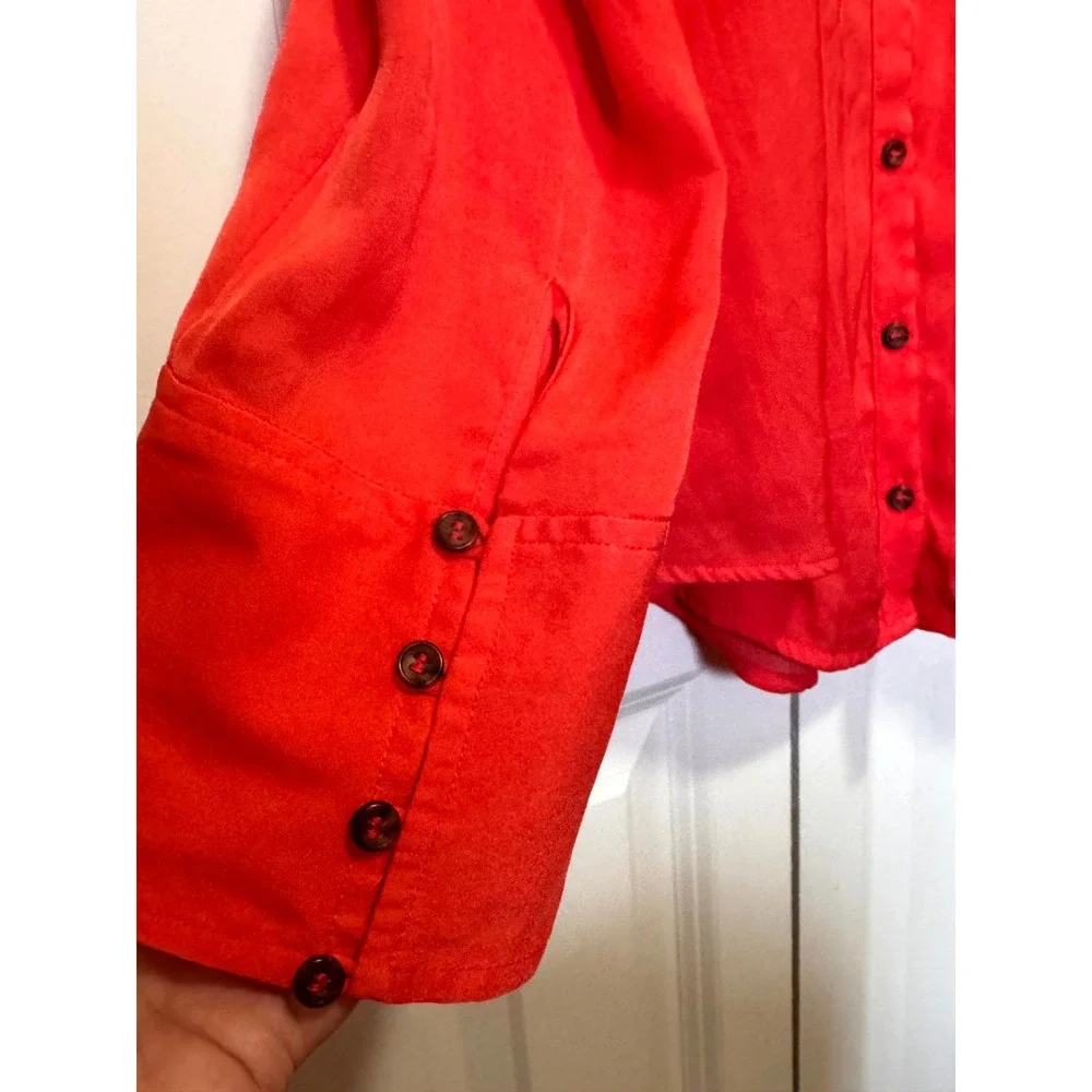 Free People Coral Off Shoulder Button Front Boho Blouse Long Sleeve Small